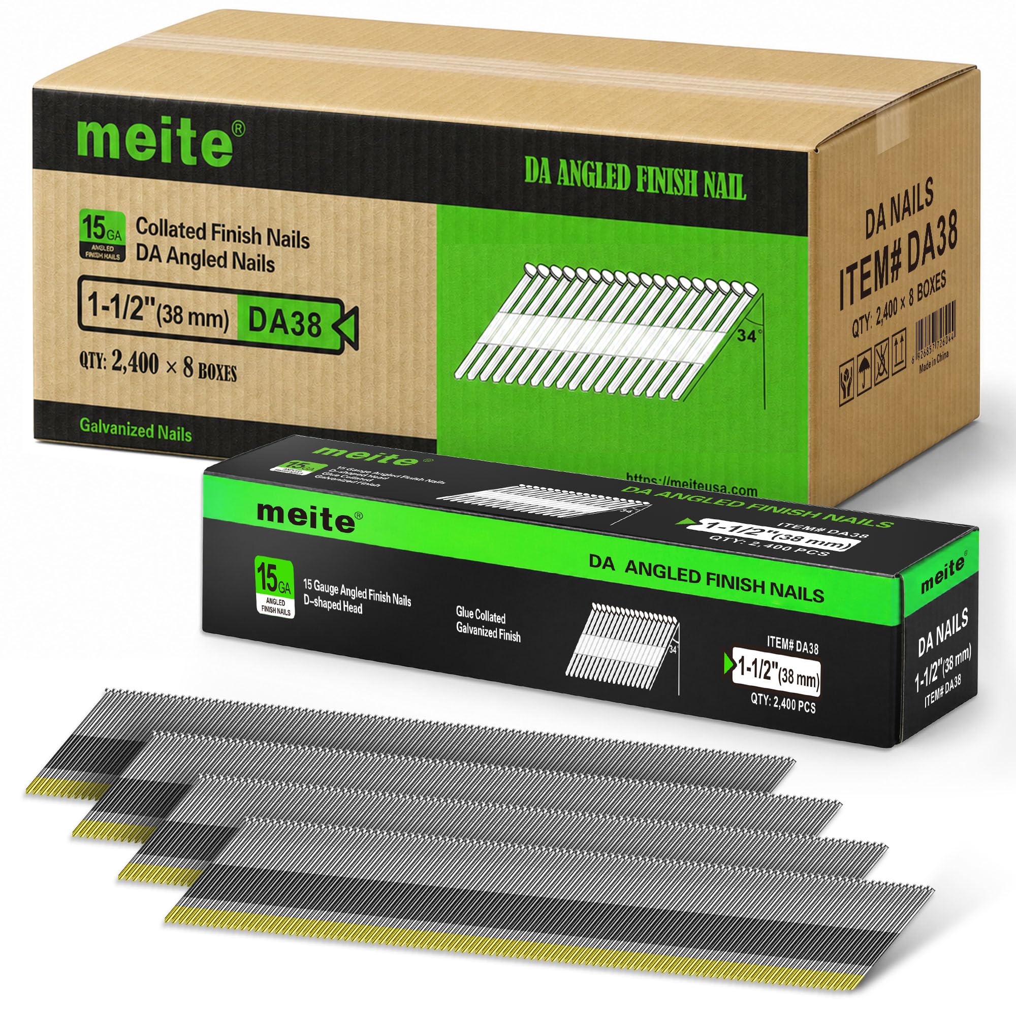 Meite 15 Gauge Angled Finish Nails - 2.5" (34 Degree) -12 Meite 15 Gauge Angled Finish Nails - 2.5" (34 Degree) -12