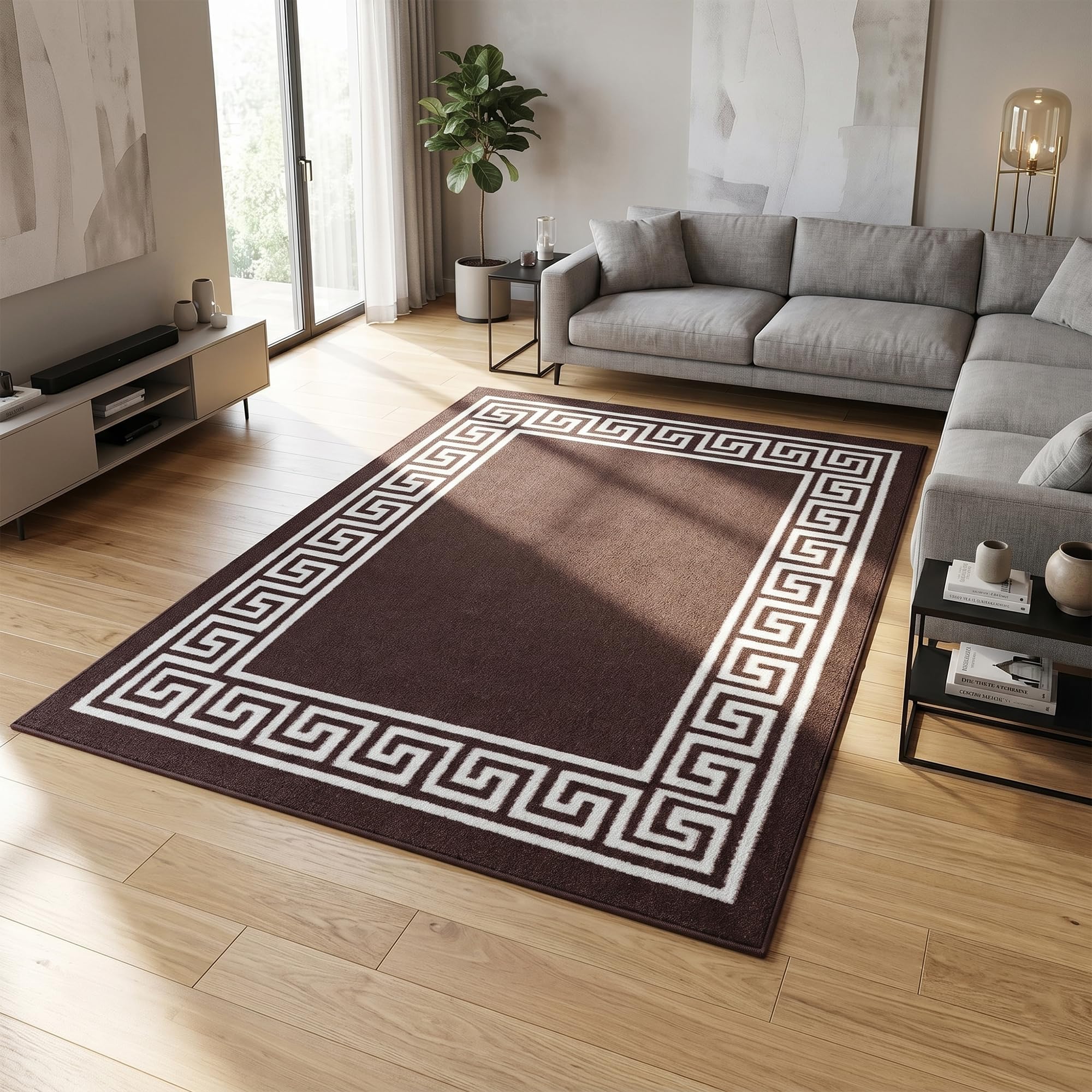 Fit Even Greeky Rug – Large Washable Non-Slip Carpet for Living Room, Bedroom, Lounge, Dining, Kitchen Fluffy Thick Soft Modern Indoor Floor Rugs (Brown & Cream, 120x170 cm) — image 1
