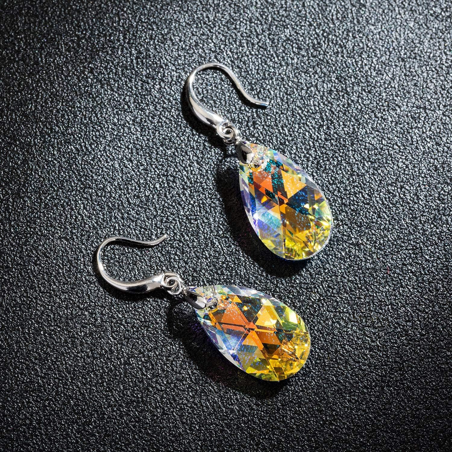 Austrian Crystal Teardrop Dangle Hook Earrings for Women 14K Gold Plated Hypoallergenic Jewelry - Image 3