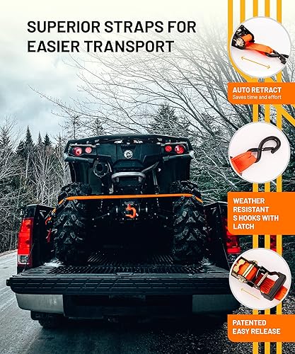 Miniatura 5 de Strapinno 2 correas retráctiles de amarre de trinquete, resistencia a la rotura de 5,000 libras, correa de trinquete resistente de 2 pulgadas x 12