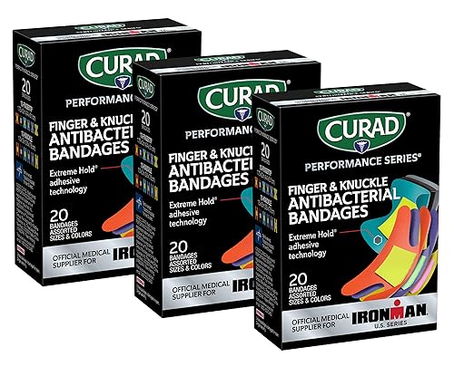 Miniatura 8 de Curad Performance Series Ironman - Vendajes antibacterianos para dedos y nudillos, tecnología adhesiva de sujeción extrema, vendajes de tela, 20