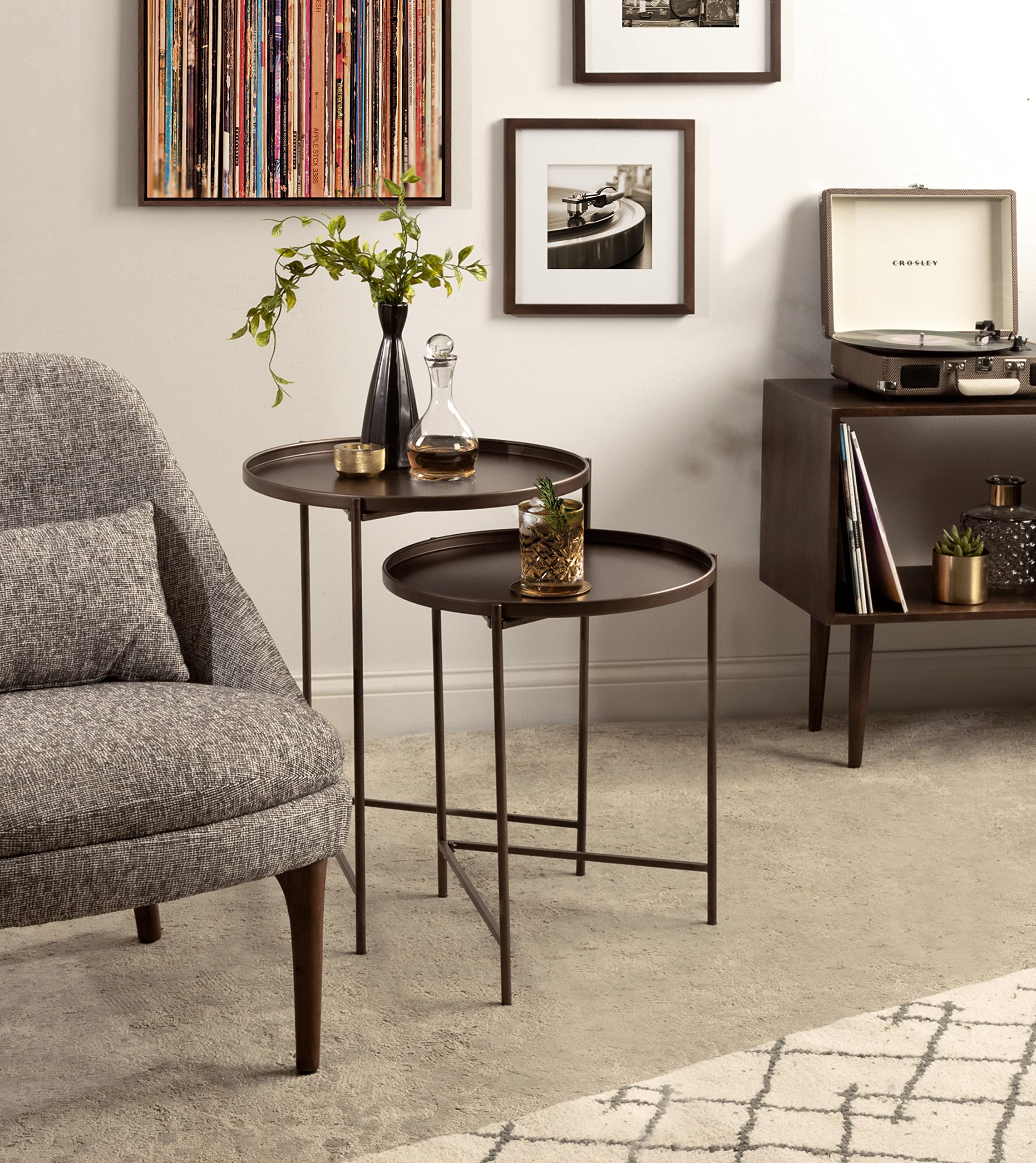 Kate and Laurel Ulani Modern Nesting Side Table; Set of 2; Bronze; Sophisticated Glam End Tables for Storage and Display