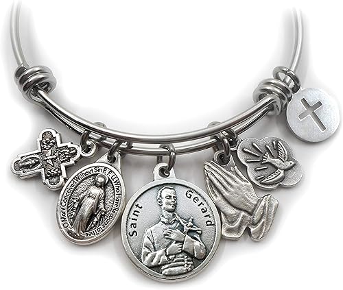St. Gerard Prayer Bangle Bracelet, Saint Gerard with Prayer, Patron Saint of Expectant Mothers, Extra Small to Large