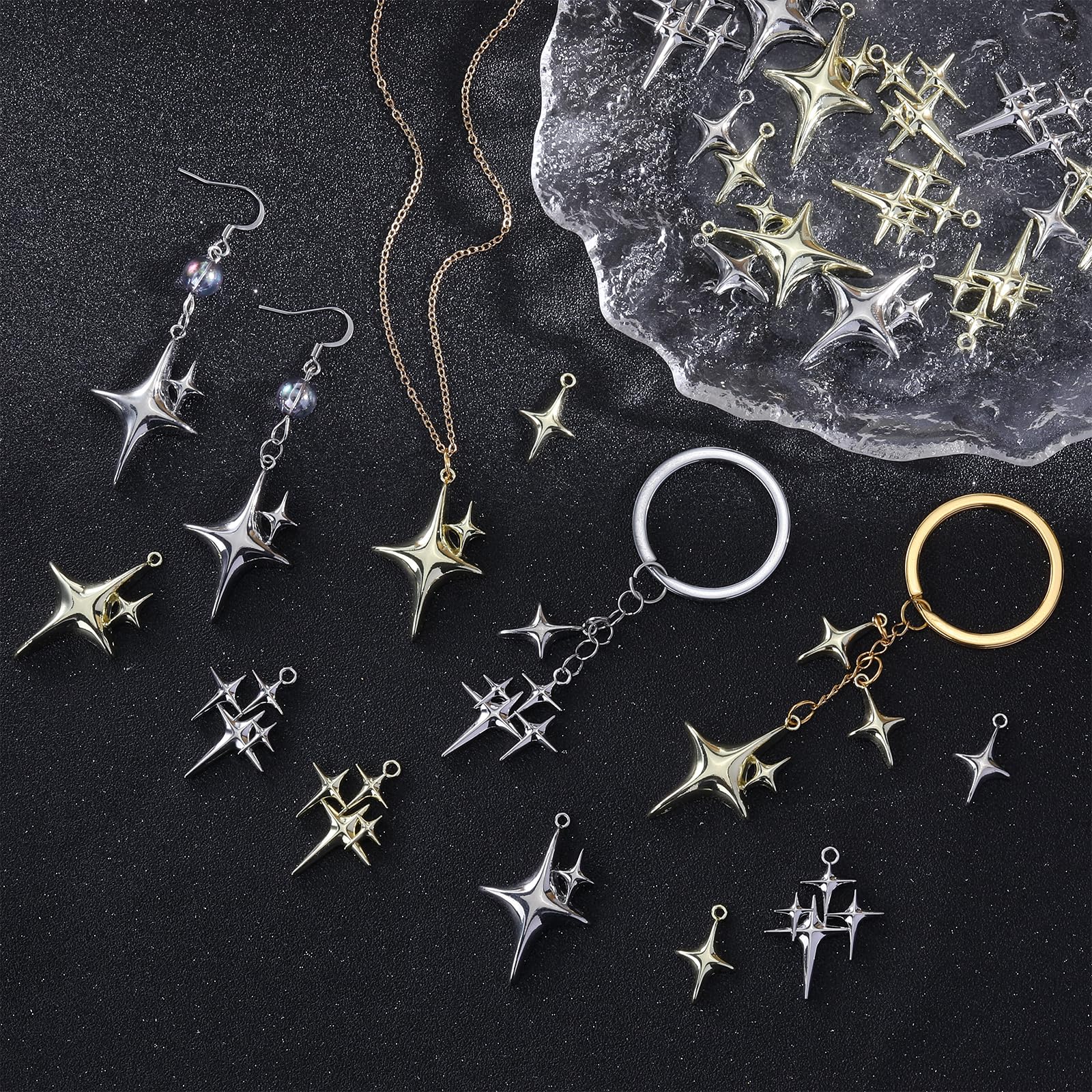 COGCHARGER 3 Piece Four Star DIY Pendant DIY Star Charms MINi Star Shaped Pendants With Jump Rings For Jewelry Making Findings DIY Craft Supplies Necklaces Earrings Bracelet - Image 3
