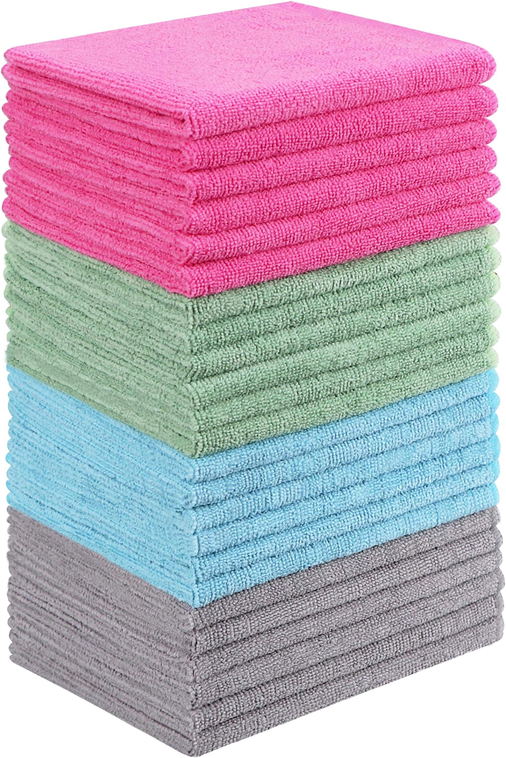 Gryeer Microfibre Cleaning Cloths, Soft and Lint Free Towels for Home, Kitchen, and Auto, 33 x 33 cm, (24 Pack, Grey, Blue, Green, Pink)