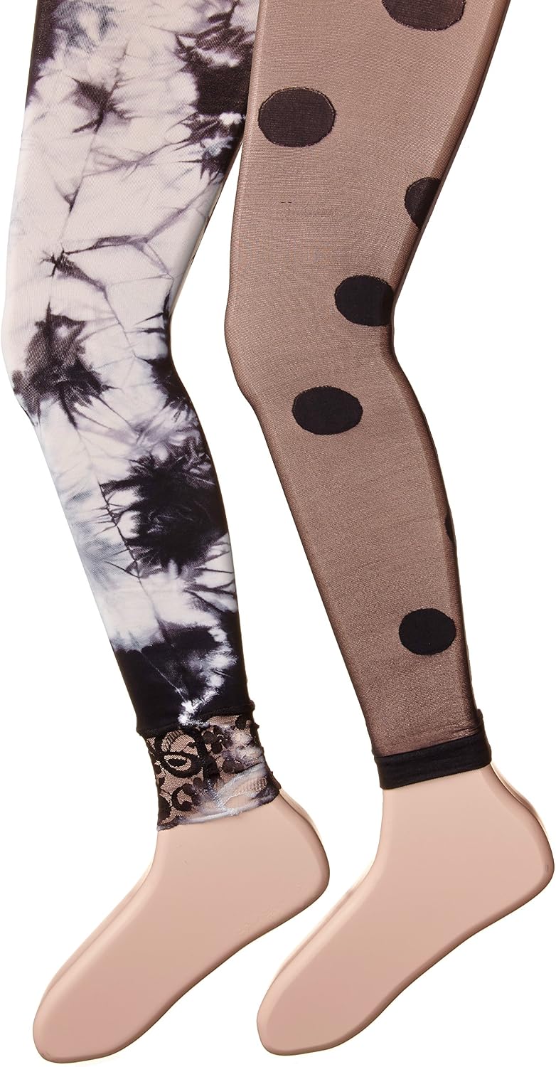 Jefferies Socks Girl's Lace Tie Dye and Dotty Footless Tights 2 Pair Pack
