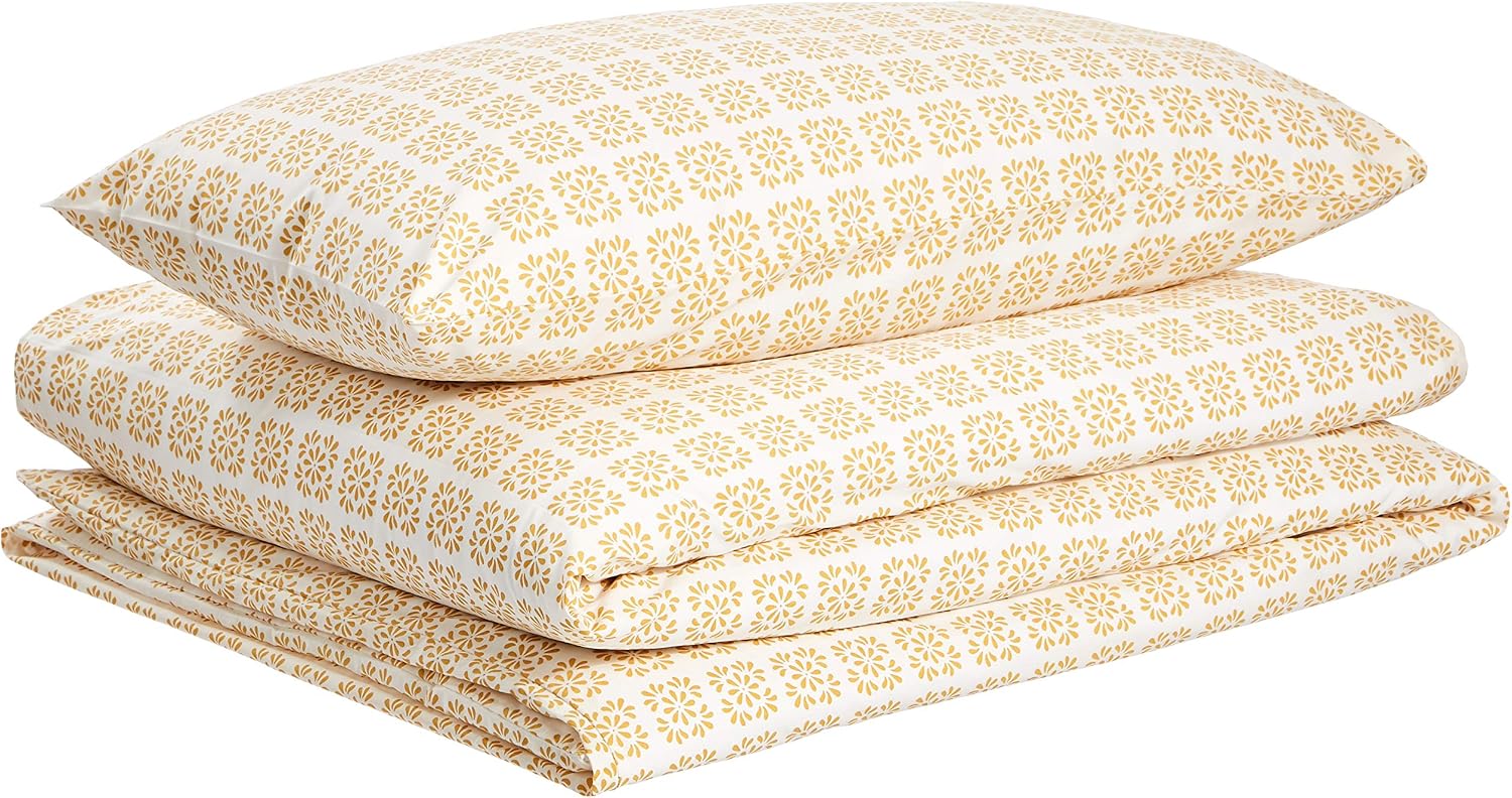 Amazon Basics Organic Percale Duvet Comforter Cover Set, Twin / Twin XL, Petal Geo