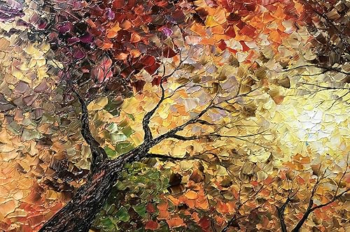 Miniatura 3 de Tiancheng Arte, 24 x 48 pulgadas, arte moderno de árbol pintado a mano, pintura al óleo, marco de madera abstracto, arte de pared para sala de