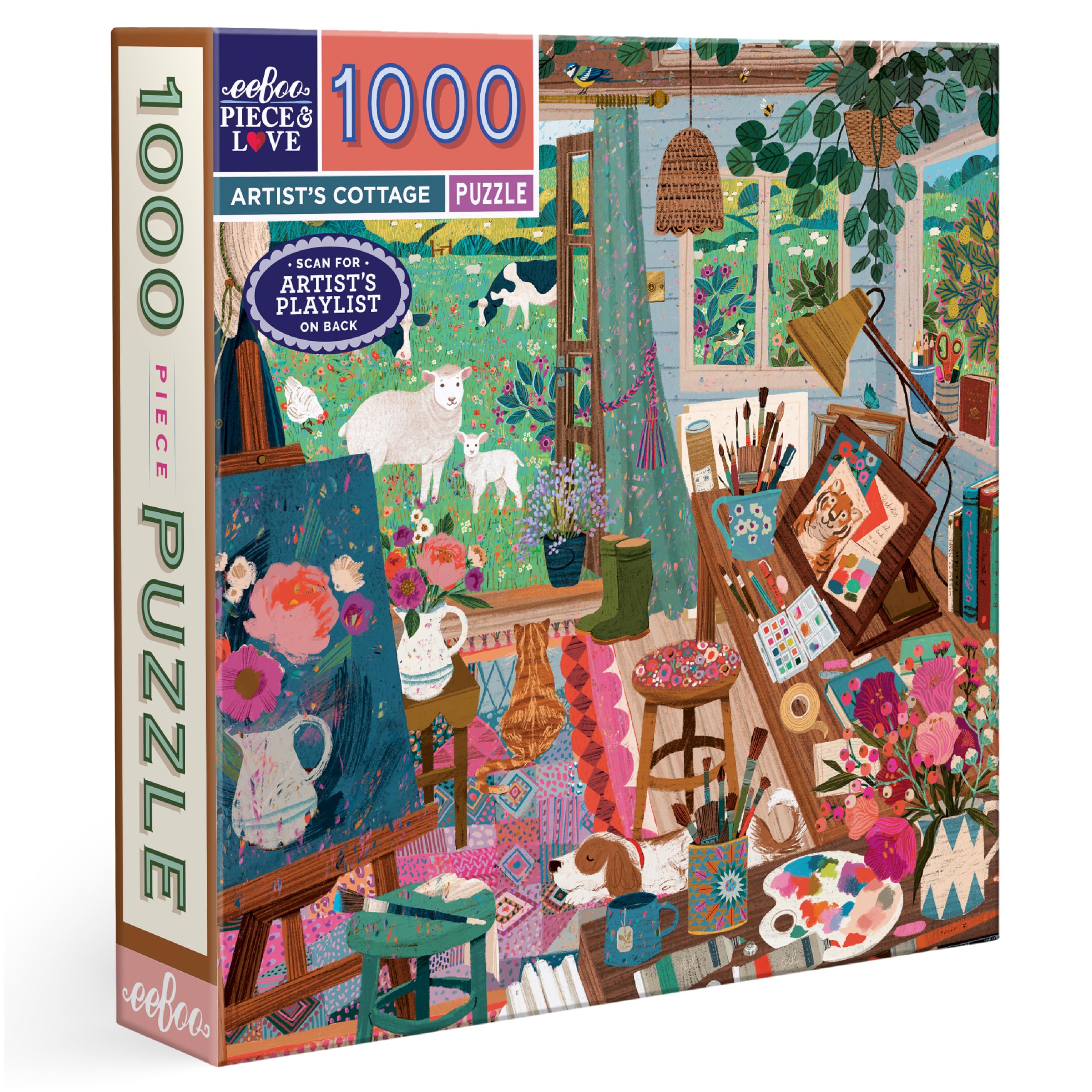 eeBoo 1000 Piece Puzzle: Artist's Cottage - Adult Square Jigsaw, 23x23, Includes Image Reference Insert, Glossy Pieces