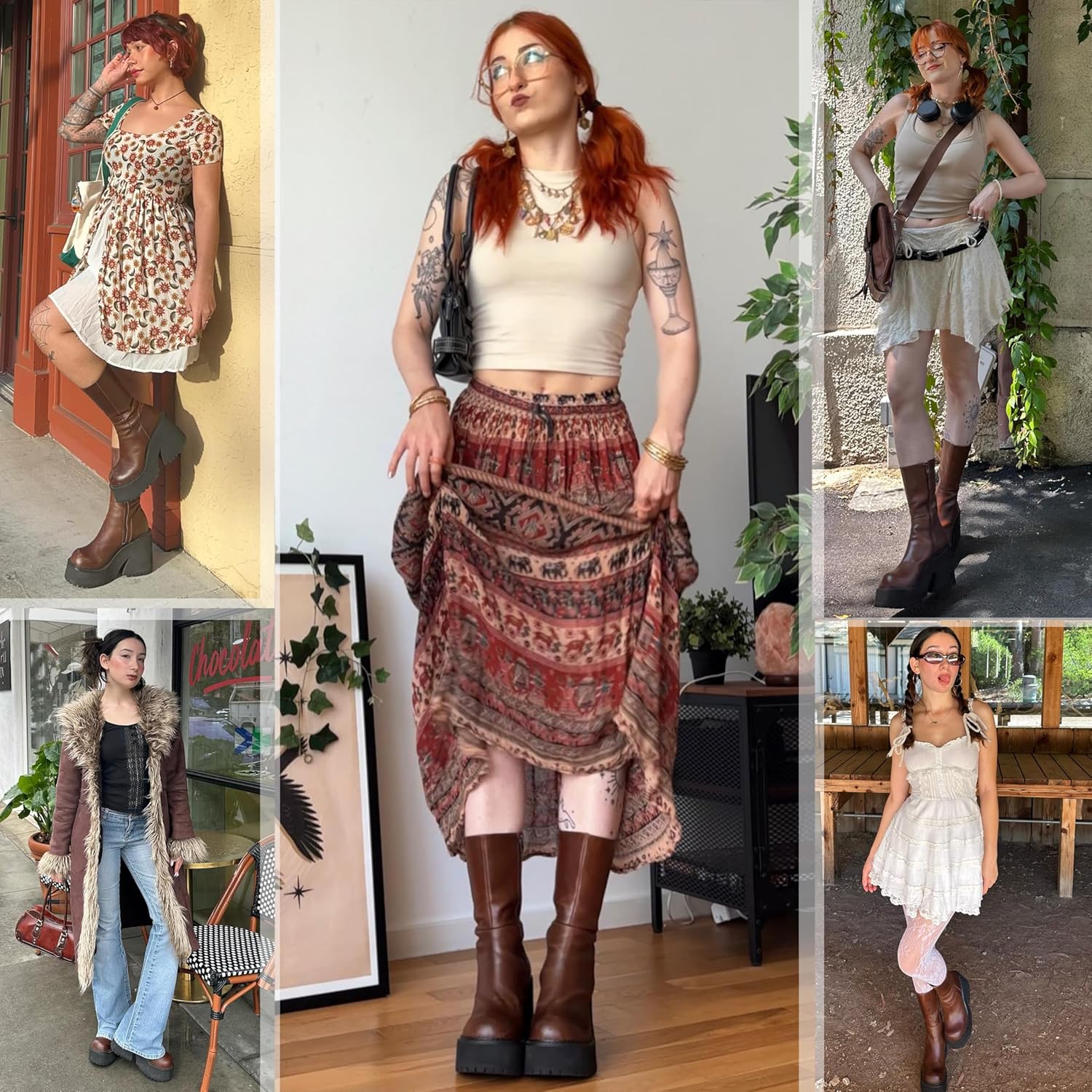 AMINUGAL Womens Wedge Heel Ankle Boots Platform Zipper Punk Motorcycle Booties Chunky Block High Heel Round Toe Fashion Work Combat Boots Mid Calf For Women - Image 6