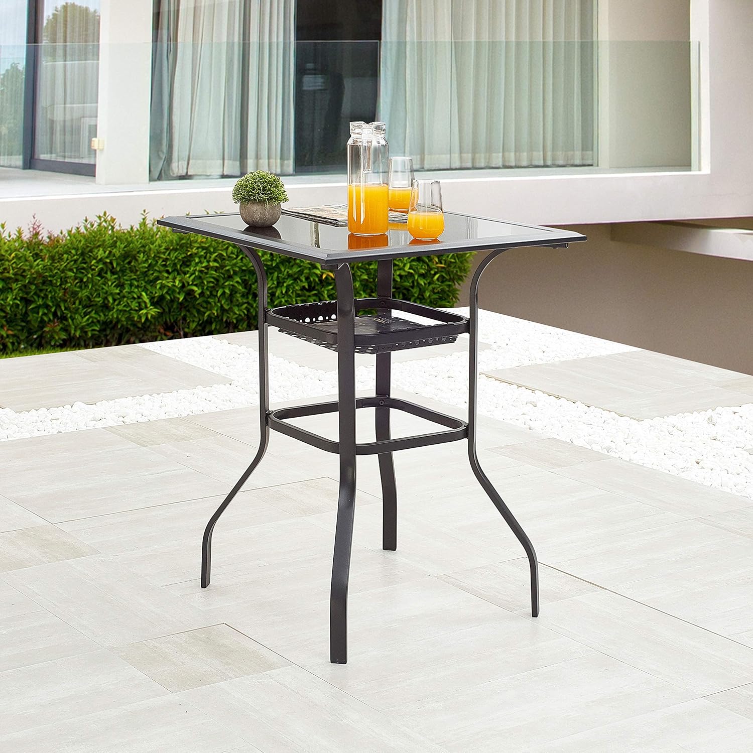 LOKATSE HOME Patio Bar Height Outdoor Table Bistro Square Outside High Top with 2-Tier Metal Frame (27.6"x 27.6"x 36.2"H), Black : Patio, Lawn & Garden