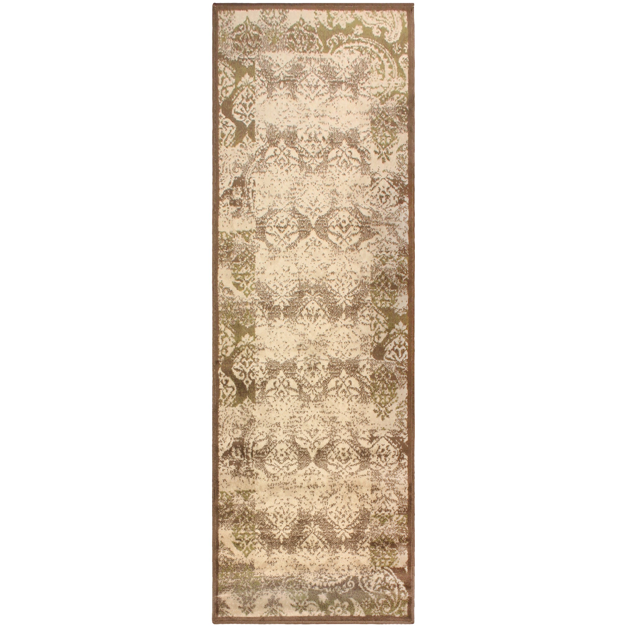 SUPERIOR Indoor Runner Area Rug with Jute Backing, Decor for Living Room, Entryway, Hardwood, Office, Bedroom, Dining, Kitchen, Scrolling Vintage Medallion, Mystique Collection, 2'7" x 8', Brown