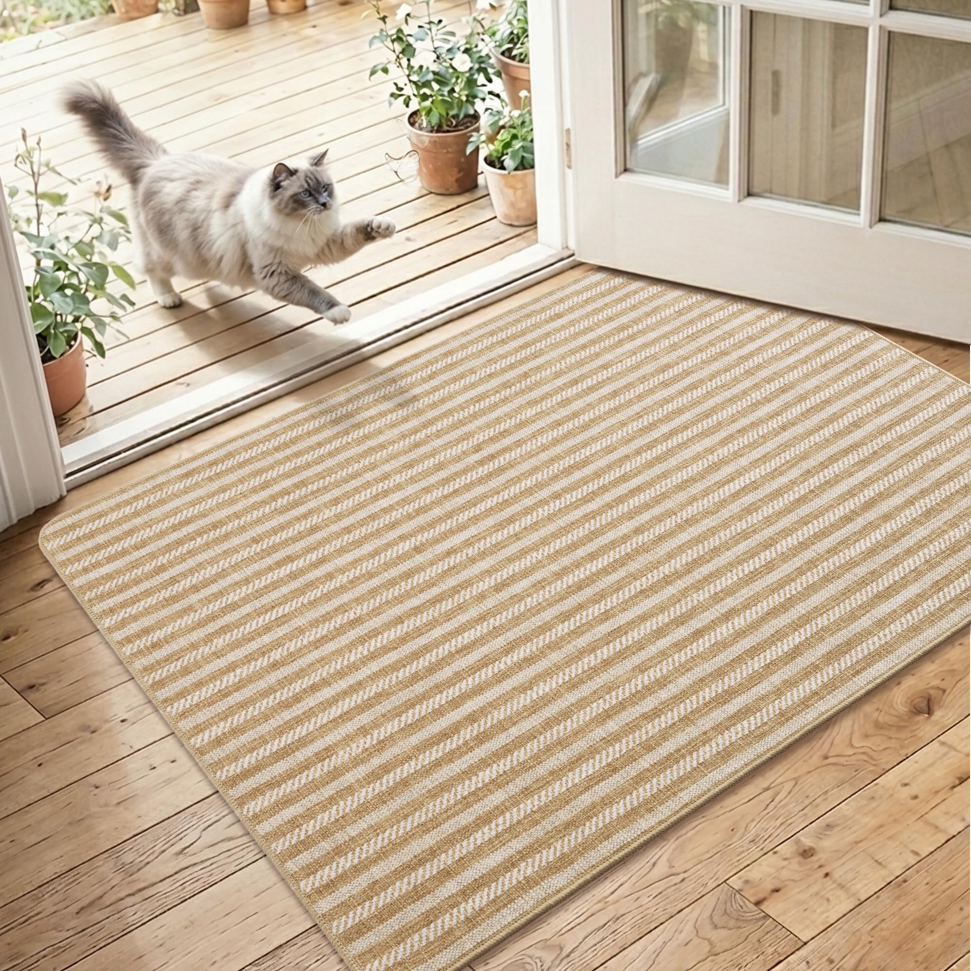 Photo 1 of MatEssenz Pet-Friendly Inside Door Mat - Premium Woven Muddy Paws Dog Mat, Machine Washable Entryway Rug with Durable Rubber Backing, Low Profile Doormat for Dogs, Cats, 2'x3', Khaki