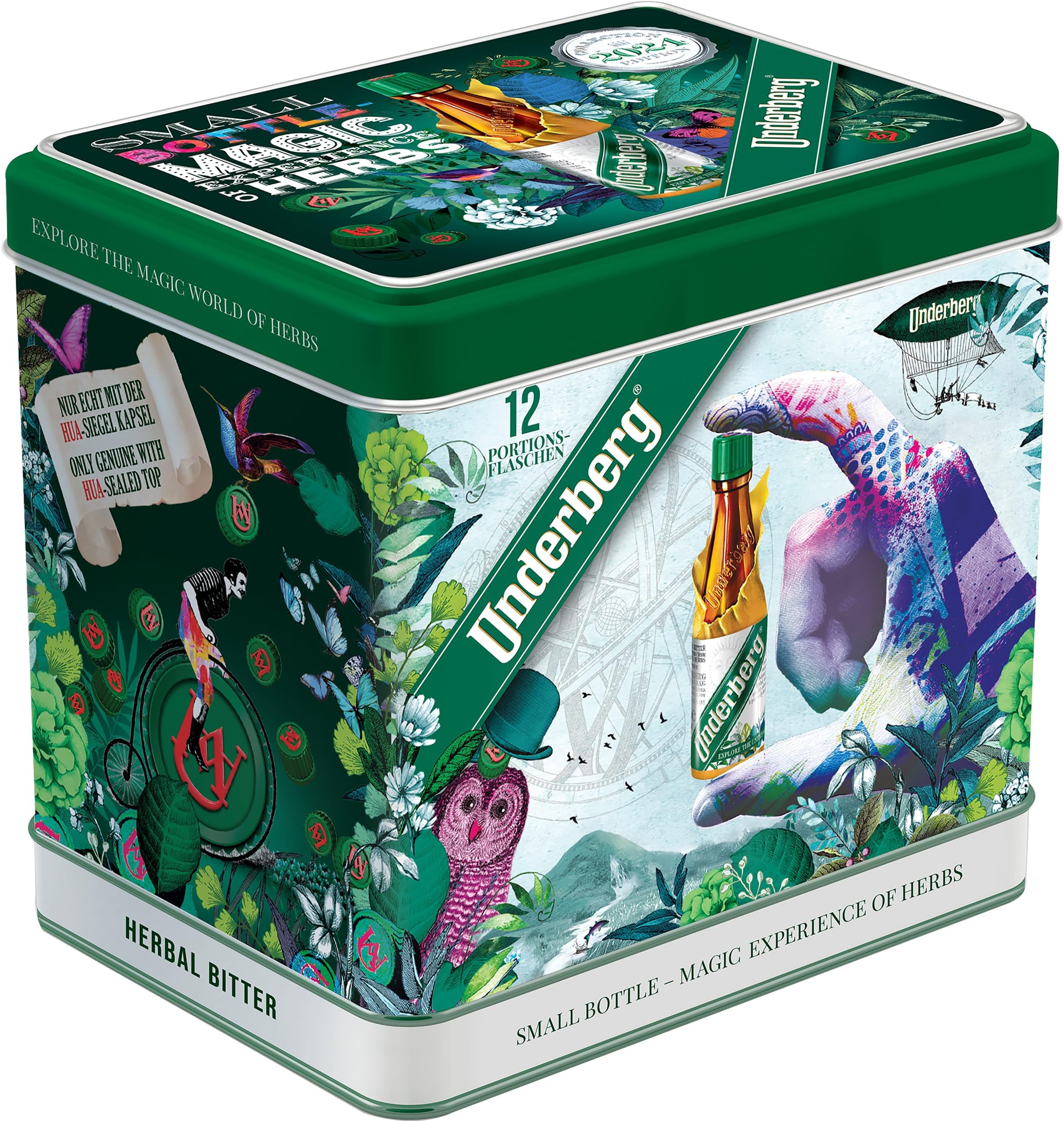 Underberg Digestive Bitters Tin Box (12x20ml) Herbal Alcohol Drink Gift, Known To Subside Digestive Issues, Matured In Slovenian Oak Barrels For A Rich Taste, No Added Sugar or Caramel Flavour