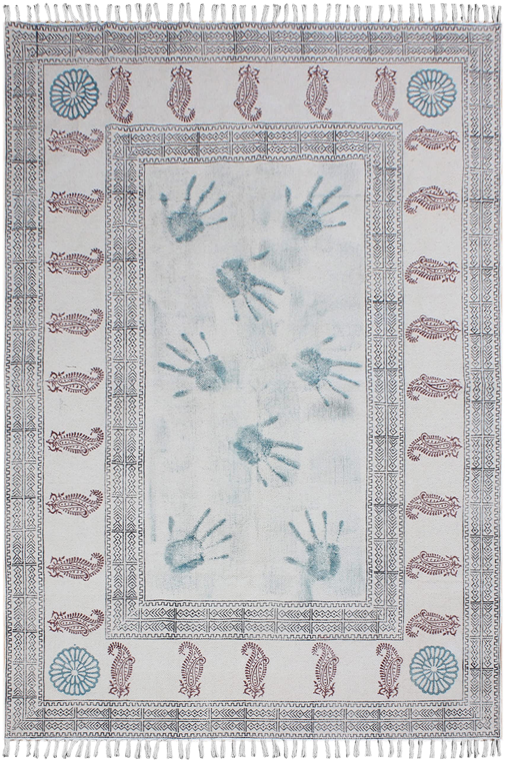 Tapis coton imprimé main rouge antidérapant et confortable