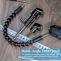Vista 4 de Soporte de broca de ángulo recto negro de 105 grados, destornillador hexagonal de 14 pulgadas y kit de brocas de extensión de ángulo flexible