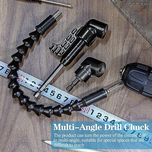 Miniatura 4 de Soporte de broca de ángulo recto negro de 105 grados, destornillador hexagonal de 14 pulgadas y kit de brocas de extensión de ángulo flexible para