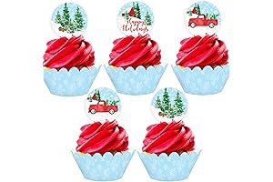 Jolly Christmas Cupcake Wrappers and Toppers: Festive Truckin' Cheer