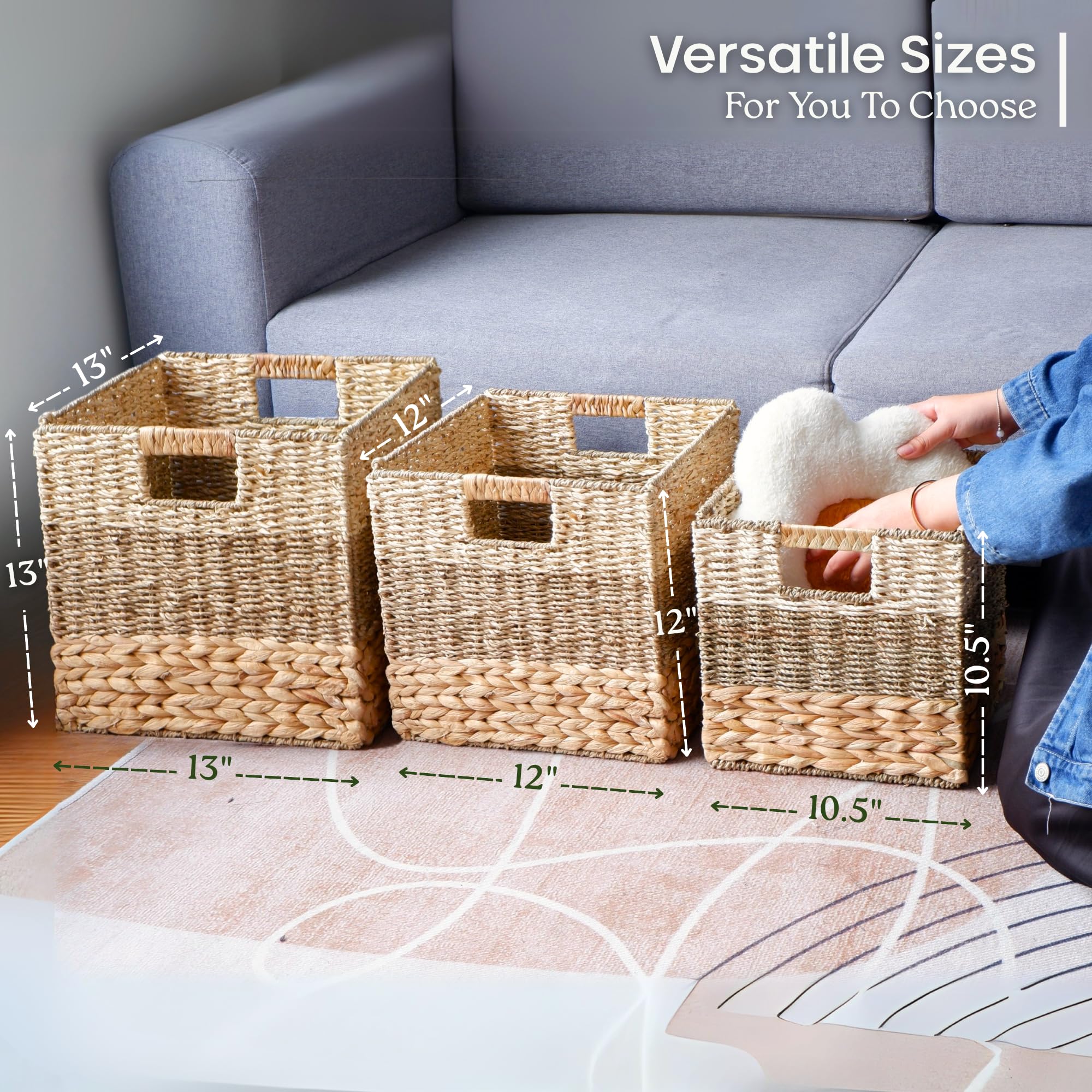 CHI AN HOME Weiden-Aufbewahrungswürfel, Set mit 4 strapazierfähigen Hyazinthenkörben für Regal, 30,5 x 30,5 cm, natürliche faltbare quadratische Körbe für IKEA Kallax, großer Rattankorb,