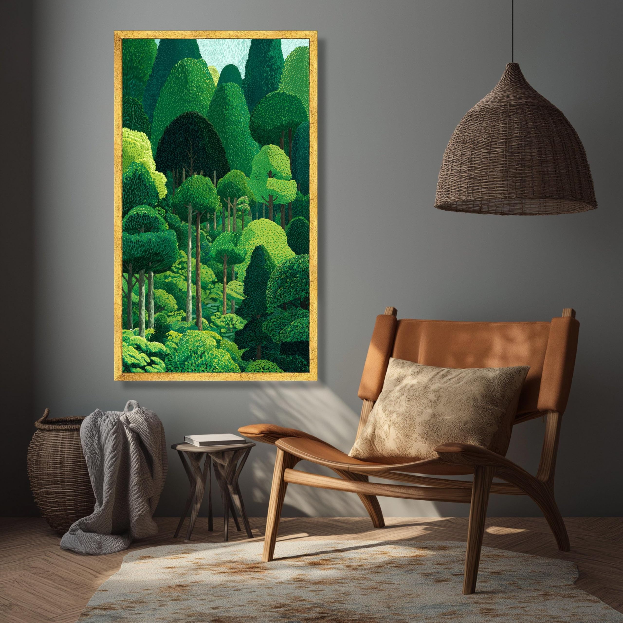XINBAO Płótno bujne liście leśne abstrakcyjne drzewa sztuka dekoracja ścienna las malarstwo liści ogród sztuka ścienna (60 x 105 cm / wewnętrzna rama)