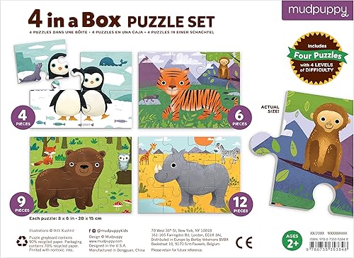 Miniatura 3 de Mudpuppy Animals of the World - Rompecabezas de 4 en una caja de 2 a 5 años 4 piezas 6 piezas 9 piezas y 12 piezas el nivel de dificultad crece con