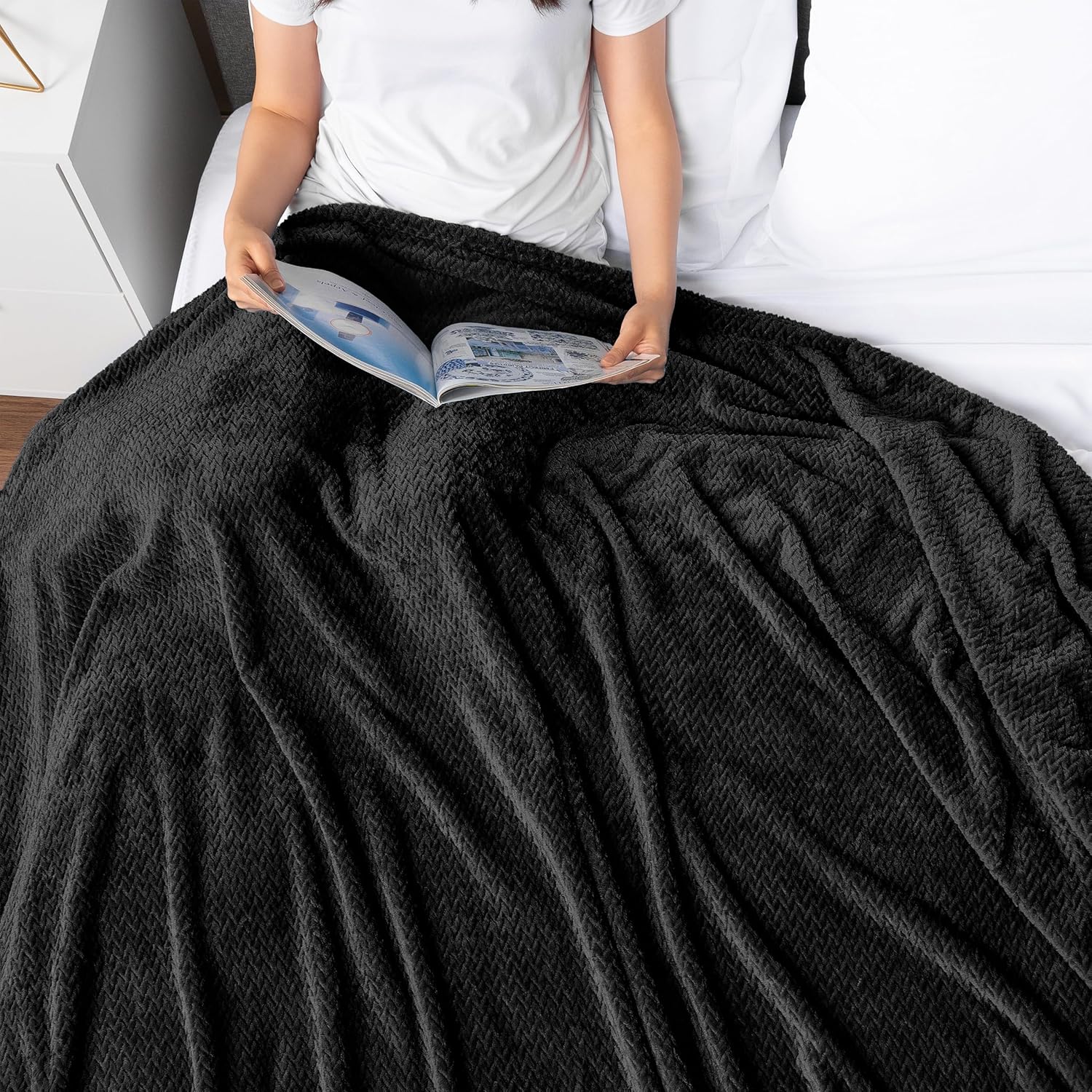 Black Microfiber Chevron Flannel Throw Blanket, 50x60 Inches