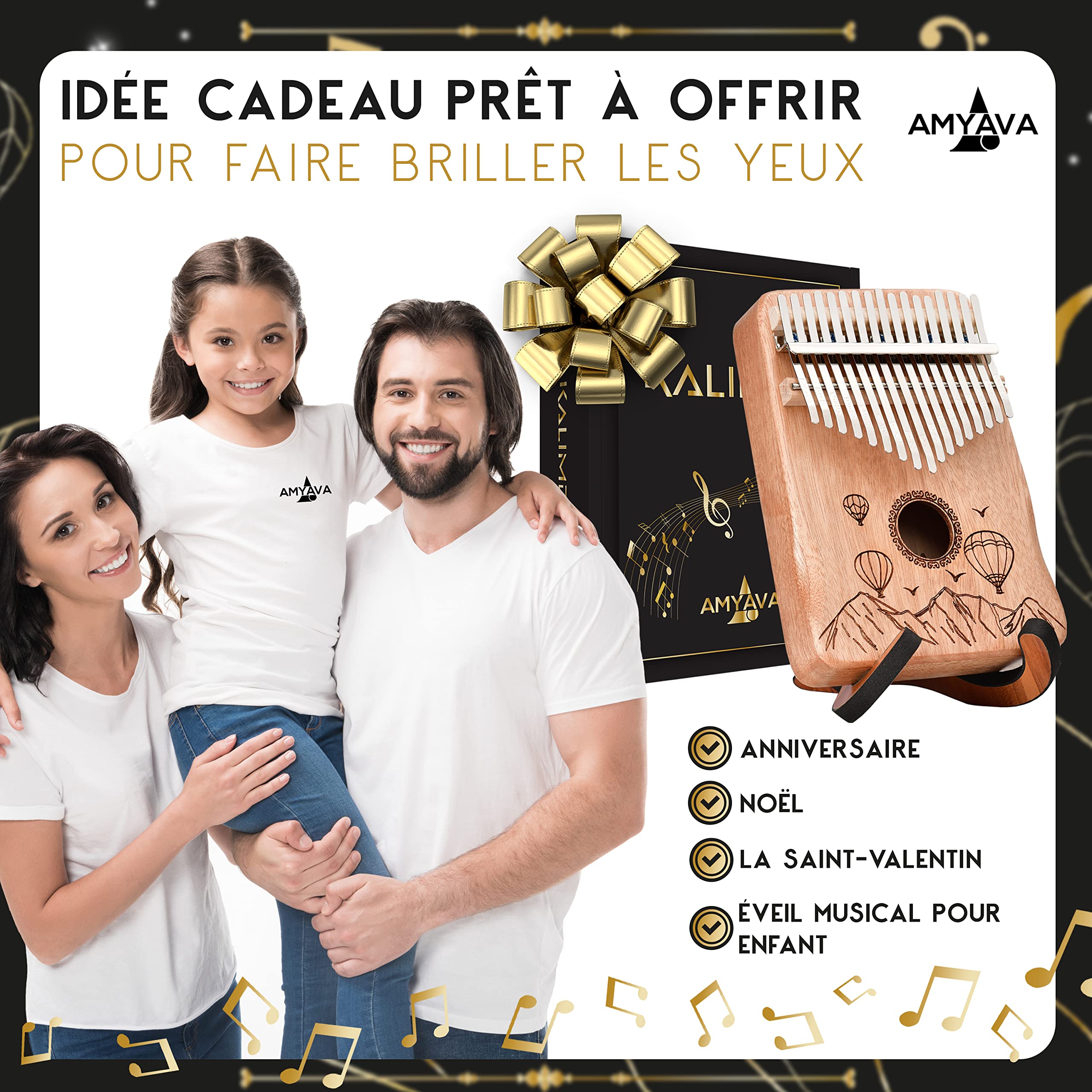 Kalimba Instrumento infantil, adulto de 17 hojas de madera de caoba barnizada con grabado-madera de calidad superior adecuado para principiantes-caja de regalo musical completa con ebook partituras en