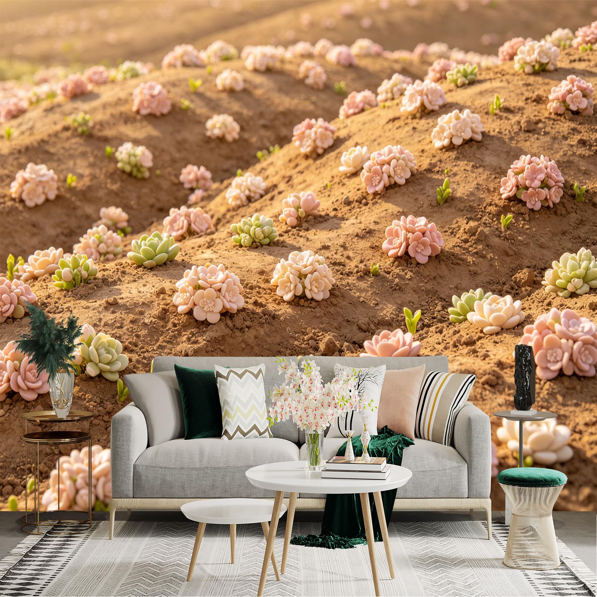 Lnzczhyre Dbh260521920 Custom Size Wall Sticker Mural， Pastel Succulent Garden， Desert Blooming Plants， Soft Aesthetic Floral Landscape， For Wall Decoration， Peelandstick Wall Decals.