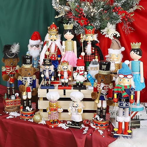 Miniatura 6 de Joliyoou figura de cascanueces de Navidad, adorno de cascanueces de madera de 14 pulgadas, adorno de oso con trompeta, decoración grande