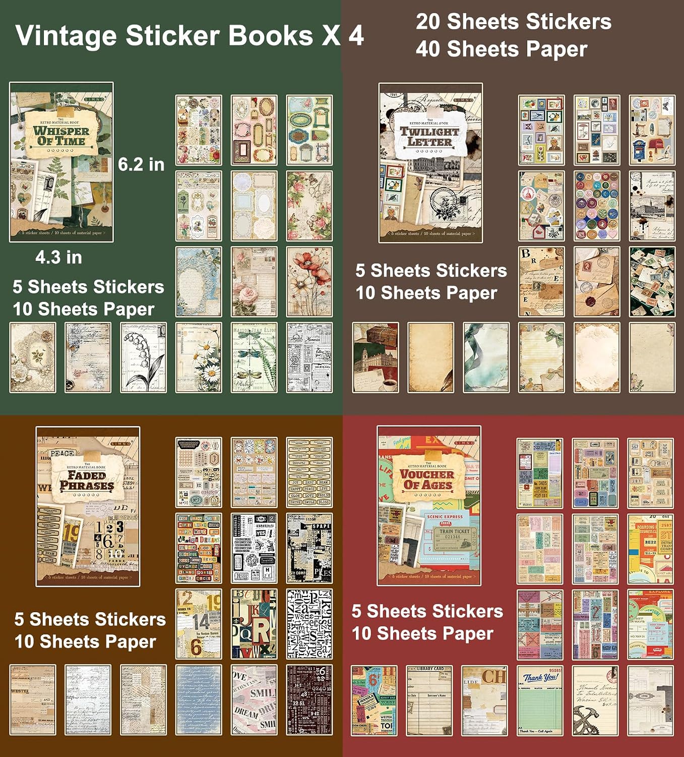 YagCu 60 Sheets Vintage Journaling Stickers and Scrapbooking Paper