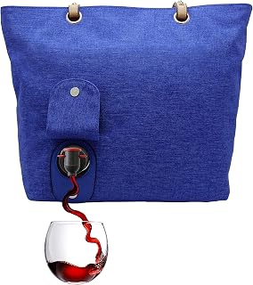 PortoVino City Tote Bag - Canvas Wine Purse with Hidden Spout and Dispenser Flask for Wine Lovers That Holds and Pours 2 Bottles of Wine! for Traveling, Concerts, Bachelorette Party - Royal Blue