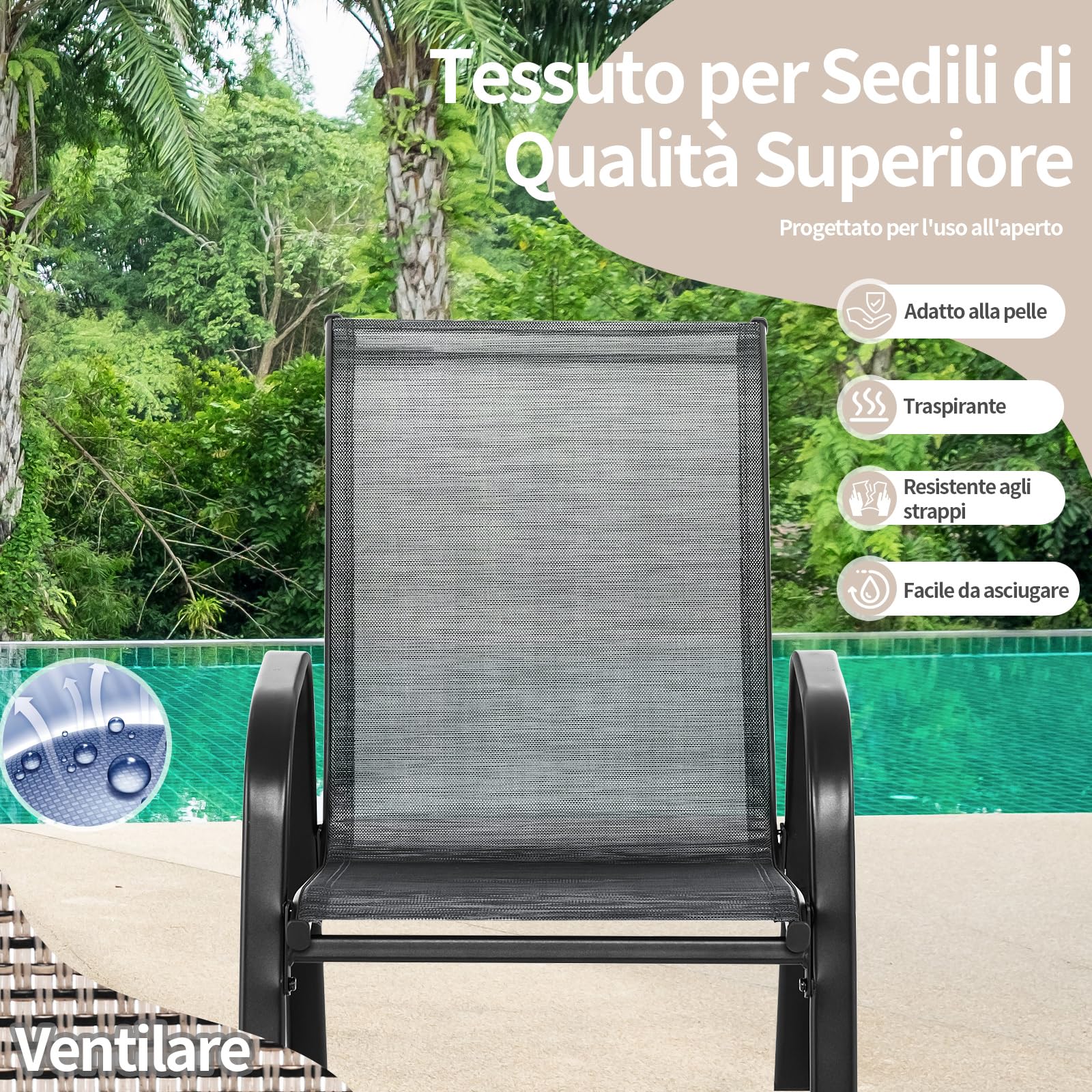 COSTWAY Sedie a Dondolo da Giardino 2 Pezzi, Dondoli da Esterno Ergonomici in Textilene Traspirante e Movimento Dolce, Sedie Dondolo da Balcone Terrazzo Giardino, Portata 150 kg (Grigio)