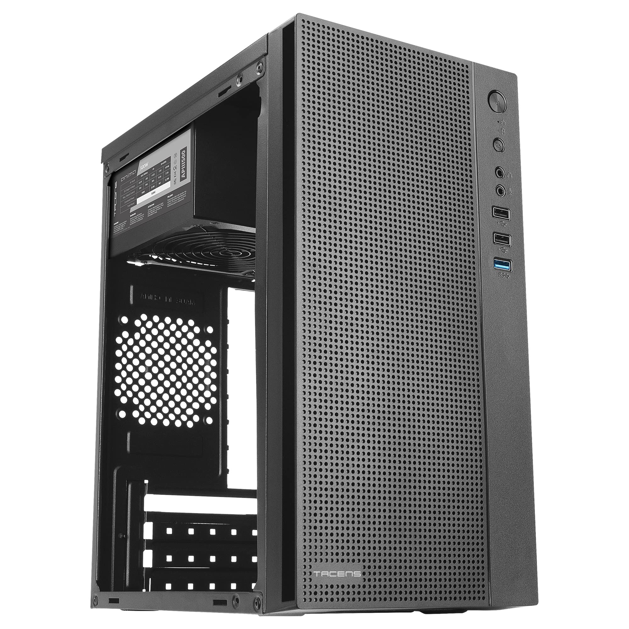 Tacens Anima AC5500, Boîtier PC Micro ATX Compact, Refroidissement par Mailles en Façade, Alimentation 500W, USB 3.0, Noir