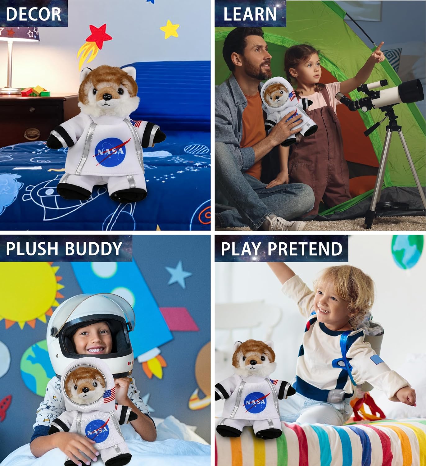 DolliBu Fox Astronaut Plush Toy - Wild Life Astronaut Stuffed Animal with Space Helmet and NASA Astronaut Suit, Spaceman Doll Decor for Girls and Boys with Personalization - 9.5 Inch