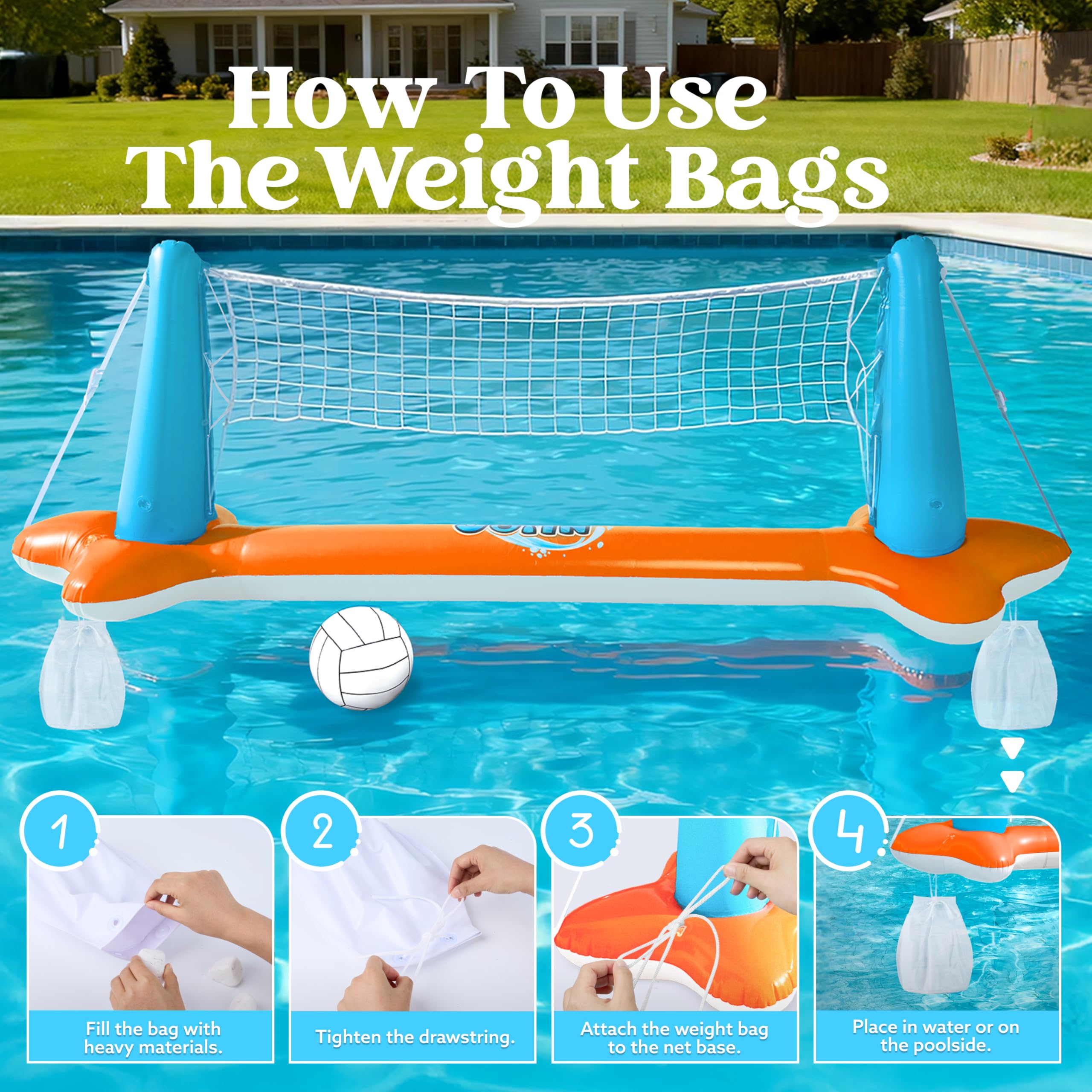 JOYIN Juego de flotador inflable XL para piscina, red de voleibol de 125 pulgadas y aros de baloncesto, juguete flotante extragrande para niños y adultos, flotadores de verano, cancha de voleibol,