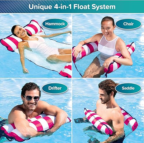 Miniatura 6 de Aqua Original Monterey - Flotador de piscina y hamaca de agua 4 en 1, multiusos, inflable para adultos, material patentado de PVC grueso y Rosa