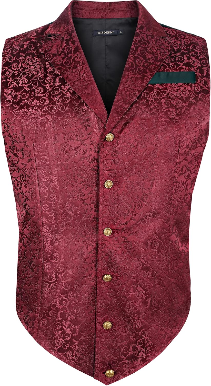 Miniatura 2 de HISDERN Chaleco de cachemira brillante para hombre, chaleco gótico steampunk victoriano para hombre, traje de fiesta de boda o esmoquin