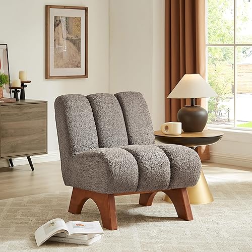 Miniatura 21 de Art Leon Silla decorativa moderna, sofá modular de tela sherpa, silla individual sin brazos con patas de madera para sala de estar, dormitorio,
