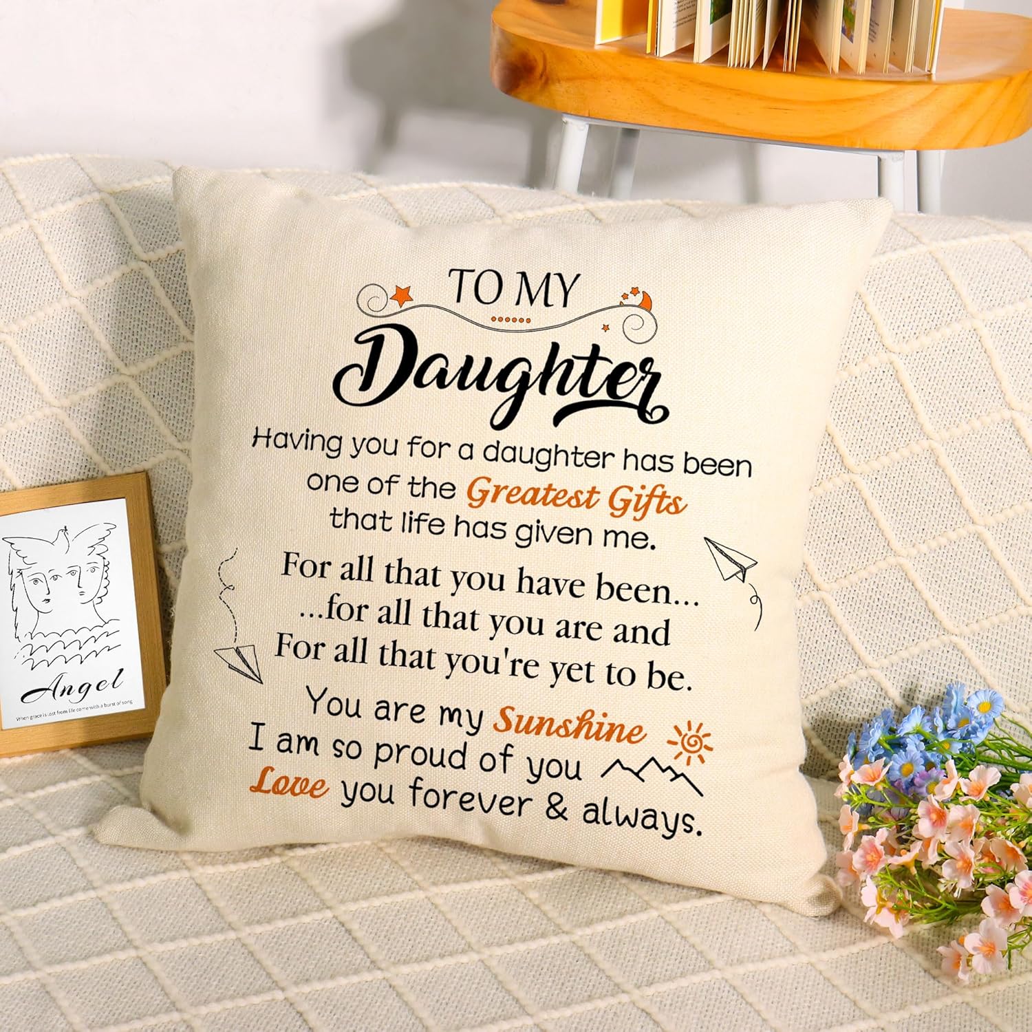 Daughter My Greatest Gift for Girl Decorative Throw Pillow Cover Gift for Daughters Christmas Birthday Gift Pillow 18x18 inches (Daughter) - Image 4