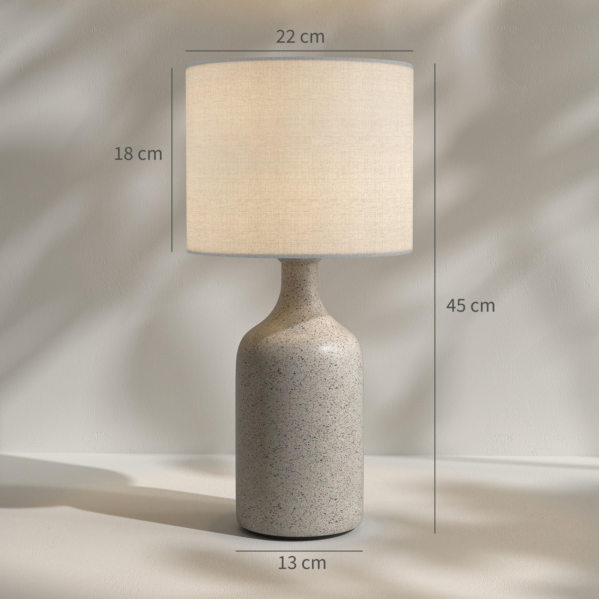 HOMCOM Tischlampe Tischleuchte Vintage Keramiksockel Sandbraun+Weiß | Nachttischlampe, Schreibtischlampe, Leinenschirm, Wippschalter, Leselampe mit E27 Fassung, für Schlafzimmer Wohnzimmer