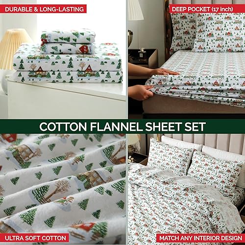 Miniatura 7 de Elegant Comfort Ultra Soft 4-Piece 100% Turkish Cotton Flannel Sheet Set - Holiday Christmas Flannel Sheets, Warm and Cozy Premium Quality, Deep