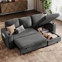 LINSY HOME Sofa Bed Extendable Couch Corner Sofa with Sleep Function Storage Space Cord Cover L-Shape Modular Sofas with Chaise Longue for Living Room and Apartments Dark Gray L Shape