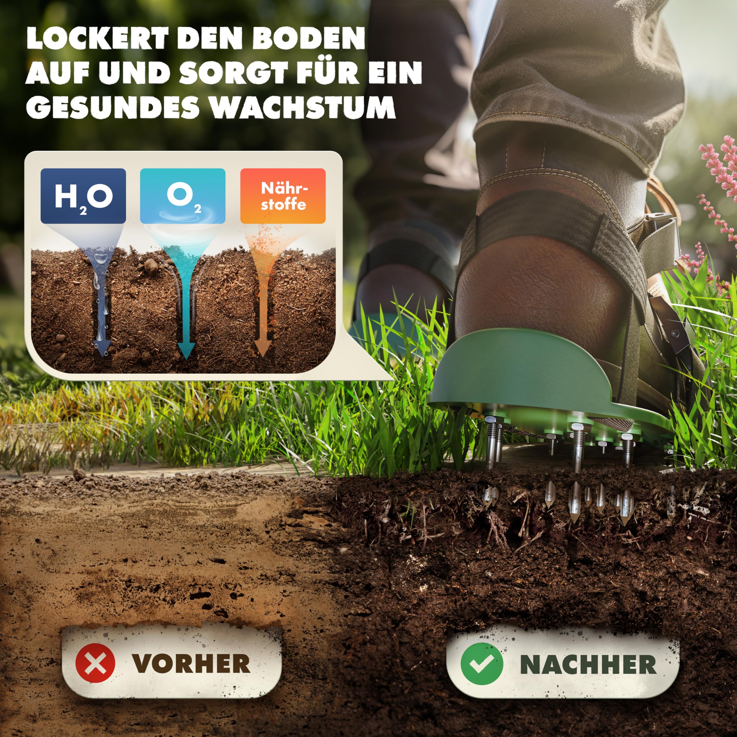 Rasenlüfter mit kurzen + langen Nägeln, Aerifizierer für Rasen mit Metallverschluss, Rasenbelüfter, Nagelschuhe Rasen, Handvertikutierer, Vertikutierer Hand, Vertikutierer Benzin, Rasenlüfter Walze