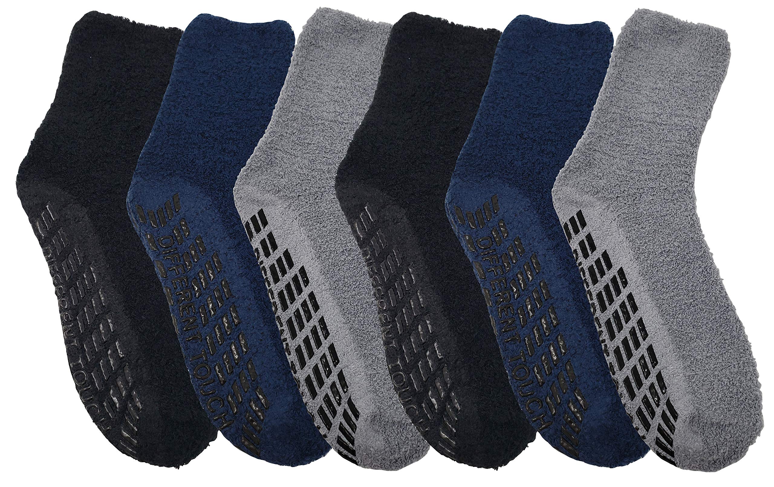 Different Touch 6 Pairs Men’s Women Soft Winter Cozy Fuzzy Slipper Socks, Soft Hospital Lounge Crew Socks