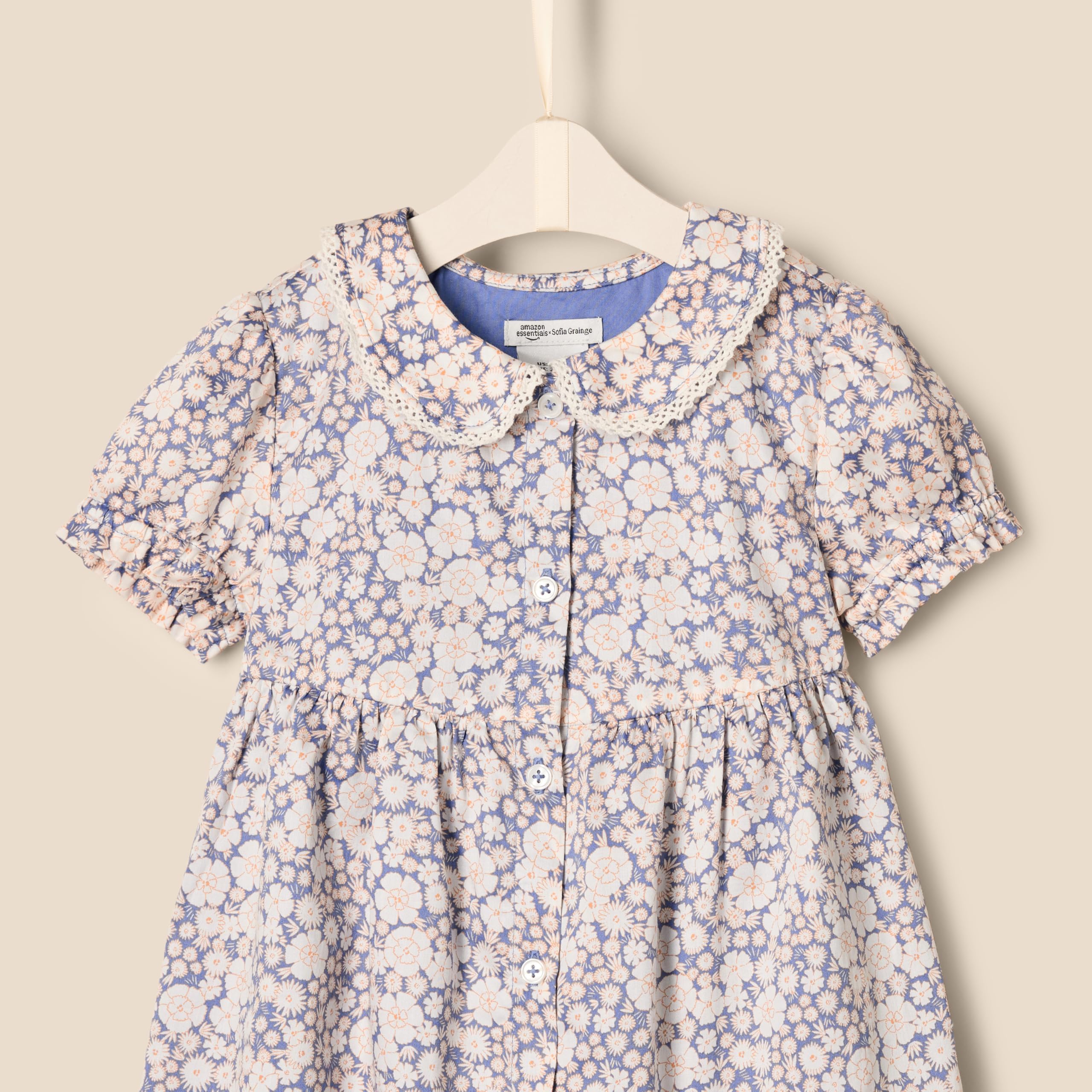 Amazon Essentials x Sofia Grainge Abito in Raso di Cotone con Colletto Bimba e Bambina