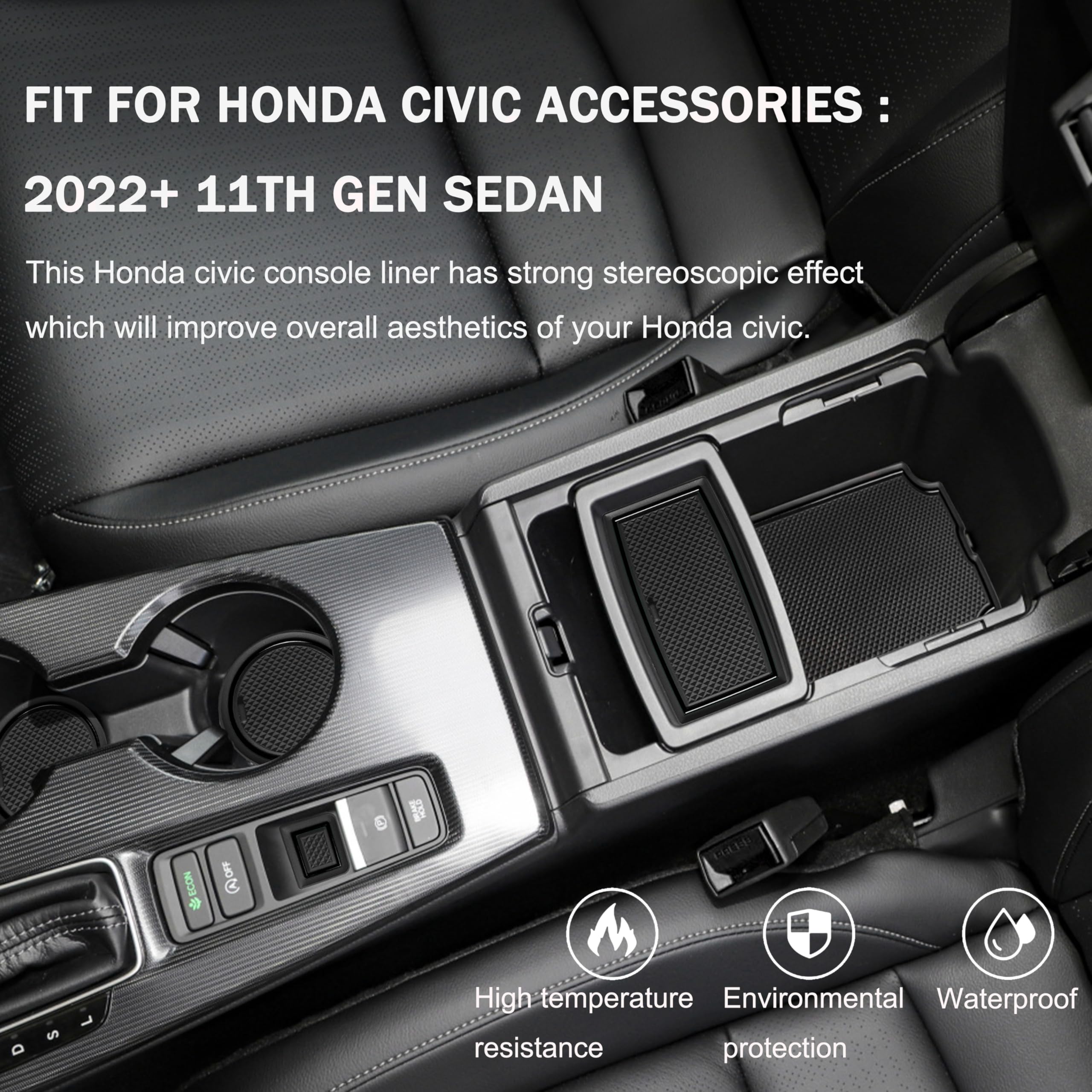 Akcesoria Honda Civic 2022 – 2025, antypoślizgowy, przeciwpyłowy uchwyt na kubek, wkładka do konsoli środkowej, na drzwi, niestandardowe wnętrze, czarne wykończenie, 17 szt.