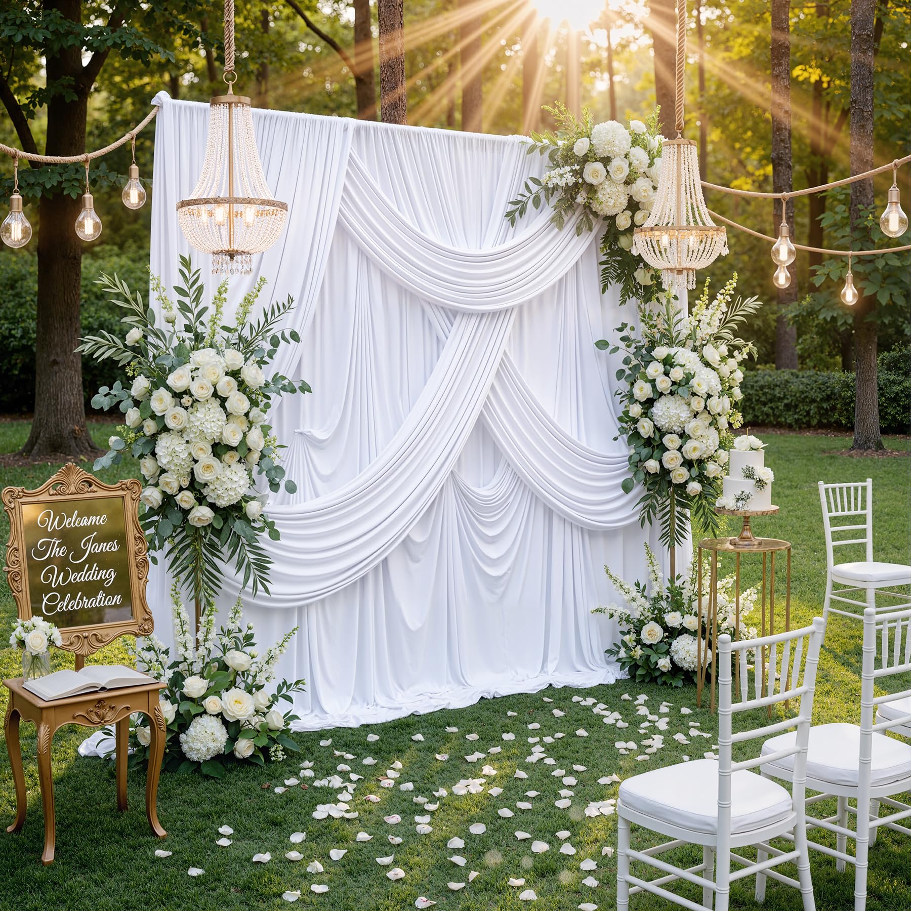 20ft x 10ft Wrinkle Free White Backdrop Curtains for Parties, Polyester Photo Backdrop Drapes 4 Panels 5x10ft for Wedding Graduation Birthday Party Photography Background — view 7
