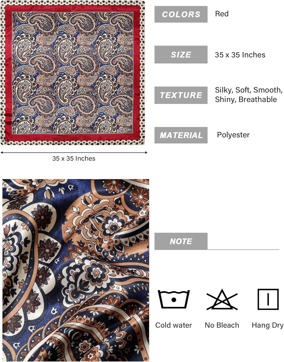 AWAYTR 35” Satin Head Scarf for Women Like Silk Scarf for Hair Scarf Satin Hair Bandana Women Headscarf Hair Wrap Scarf Neck - Image 2