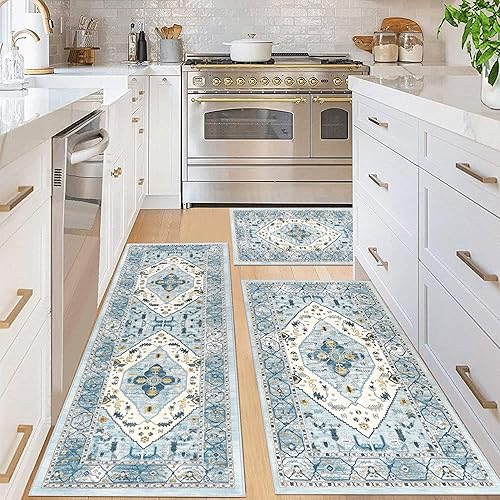 Miniatura 91 de Pauwer Juego de 3 alfombras de cocina antideslizantes y lavables para el suelo, alfombra de pasillo de cocina, alfombra bohemia para fregadero