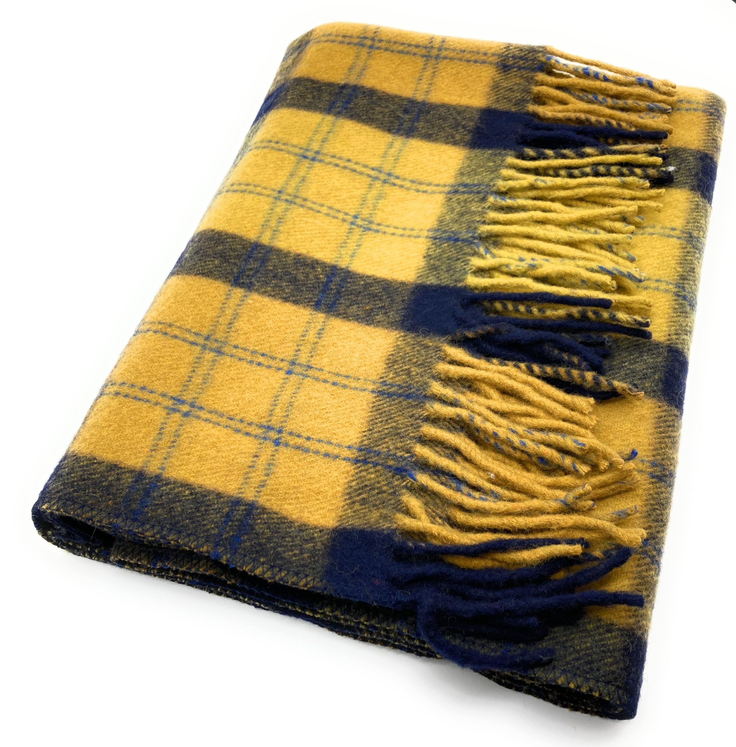 Wool Blend Tartan Knee Length Travel Rug/Blanket (Yellow Check)